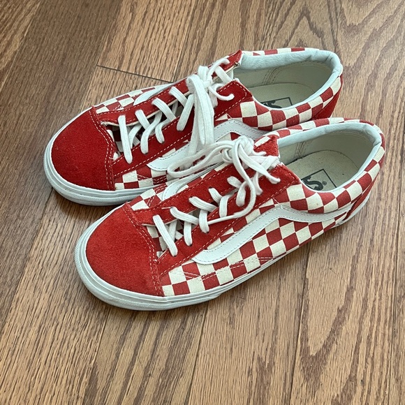 Vans PRIMARY CHECK OLD SKOOL SHOE in Red and White Size Men 6/Women 7.5 - Picture 3 of 5